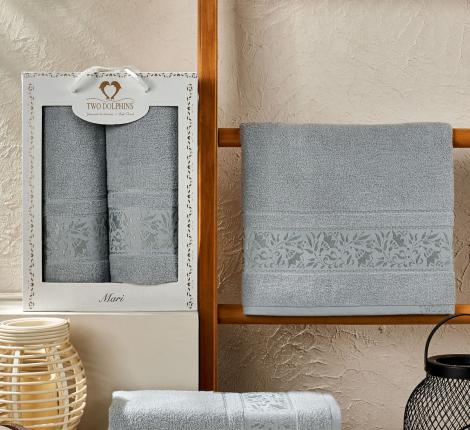 Комплект махровых полотенец "TWO DOLPHINS" (50x90/70х140) 2 шт. MARI, светло серый