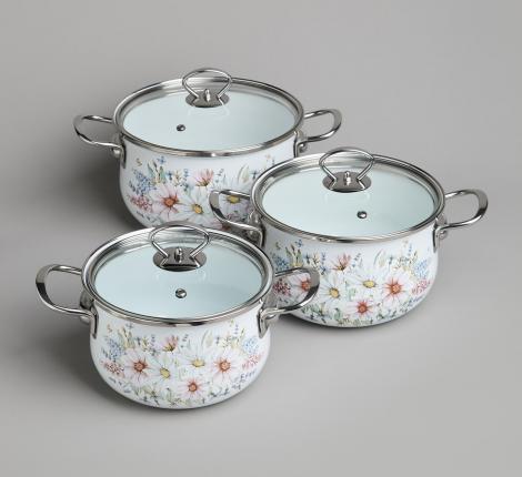 Набор эмалированных кастрюль с крышкой "ДВОРЦОВЫЙ ПАРК", на 6 предметов