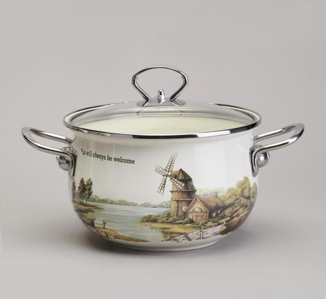 Набор эмалированных кастрюль с крышкой "FAMILY HOUSE", 6 предметов