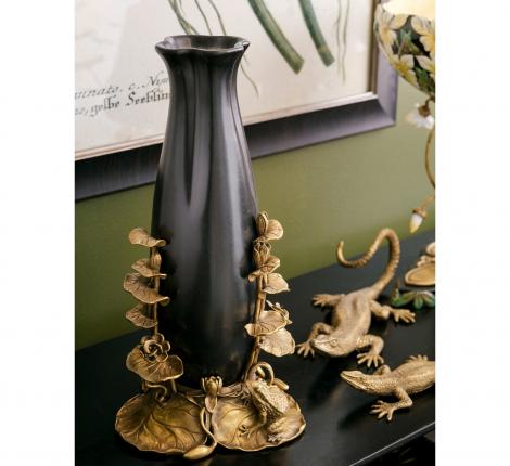 Ваза "ART DECO" LEAVES (чёрный) фарфор&бронза, высота 35 см