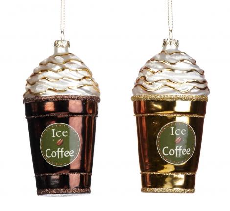 Игрушка стеклянная 2 шт. "КОФЕ С МОРОЖЕННЫМ золото с коричневым, длина 14,5 см
