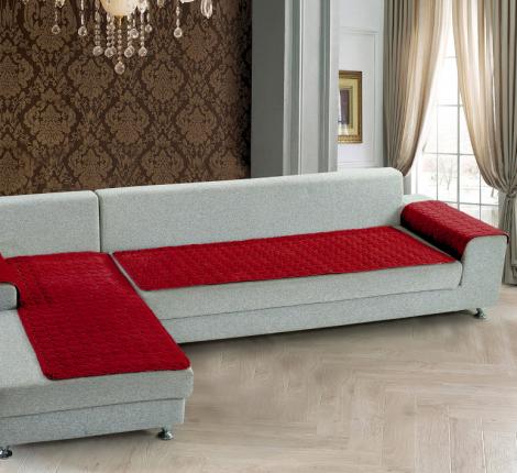 Комплект накидок &quot;Karteks&quot; на угловой диван с оттоманкой и подлокотниками Соты, бордовый
