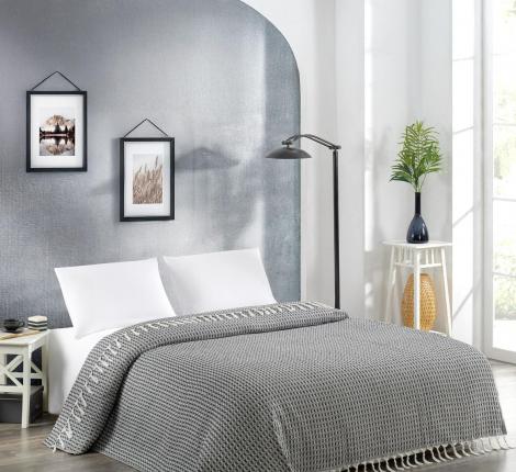 Покрывало вафельное с бахромой "METEOR" DEVONE (чёрный), 200х230