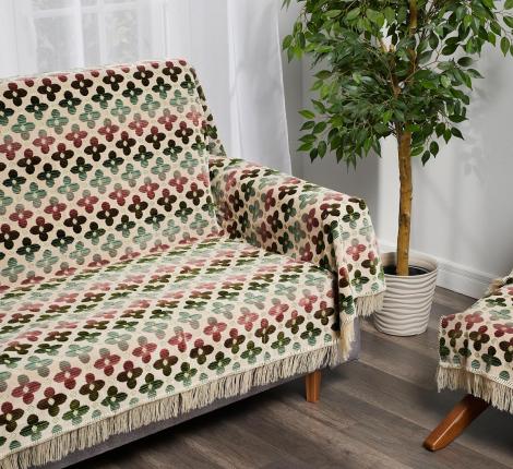 Покрывало шпигель большой Karteks" на диван 160х220 ЧЕТЫРЕХЛИСТНИК, бежевый