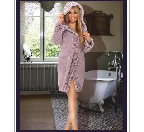 Халат женский махровый с розами Maison D'or "VIVIENNE" (кремовый), XS(42)-S(44)