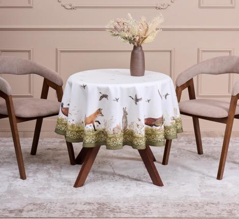 Скатерть круглая с пропиткой SANTALINO "ОХОТА" 150 см, белый