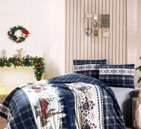 Постельное бельё "DO&CO" FLANNEL NATURE (синий), Евро