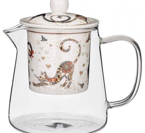 Чайник стеклянный с ситом "ПАРИЖСКИЕ КОТЫ", 400 мл