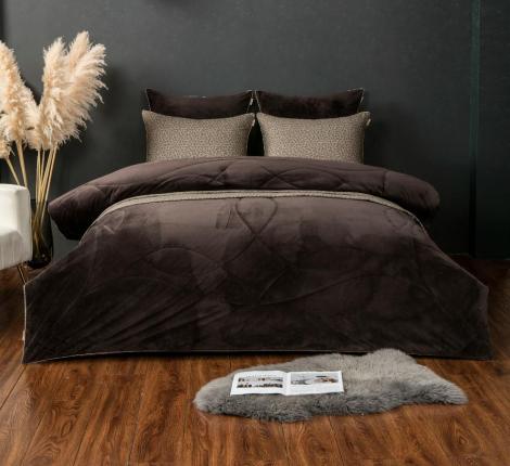 Постельное белье с одеялом "Kazanov.A." Майли (трюфель капучино) Велюр/Egypt Cotton,  Евро