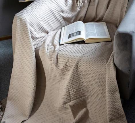 Покрывало вафельное с бахромой Valtery 200х220, коричнево-серый