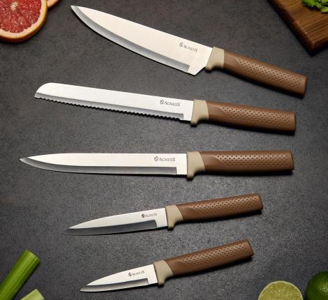 Набор кухонных ножей (5 шт.) и приборов "AGNESS" 671-204, 9 предметов