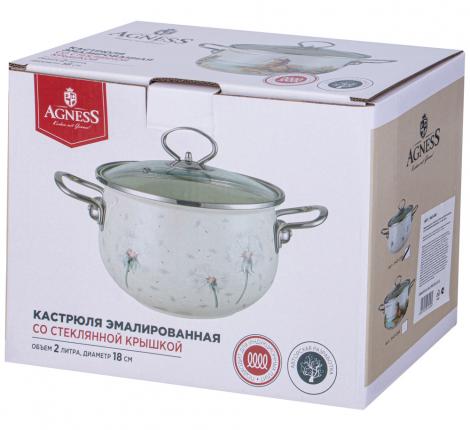 Кастрюля эмалированная со стеклянной крышкой "DANDELION", 2,0 л