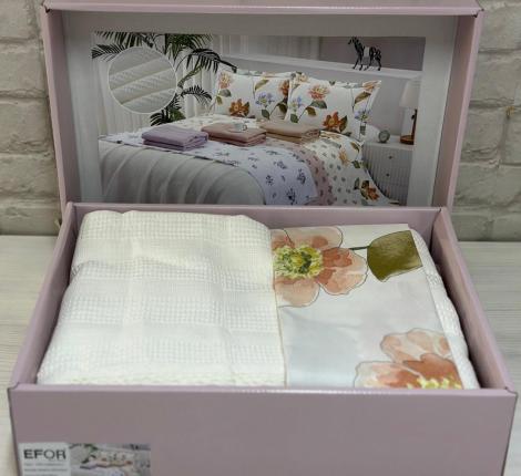 Постельное белье EFOR "COTTONI" с вафельным покрывалом 220х240, Евро (кремовый)