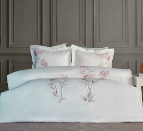 Постельное бельё "DANTELA VITA" сатин с вышивкой LAVINYA (пудра), Евро