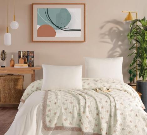 Покрывало вафельное с гипюром "DO&CO" 220x240 ТУЛ/TUL, бежевый