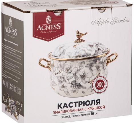 Кастрюля эмалированная с крышкой "ЯБЛОНЕВЫЙ САД", 2,1 л