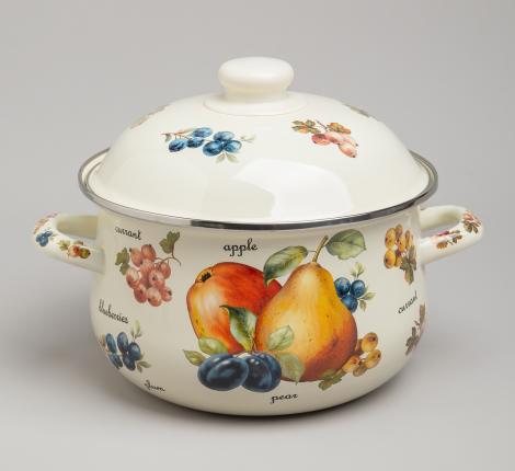Набор эмалированных кастрюль с крышкой  "ФРУКТЫ", на 4 предмета