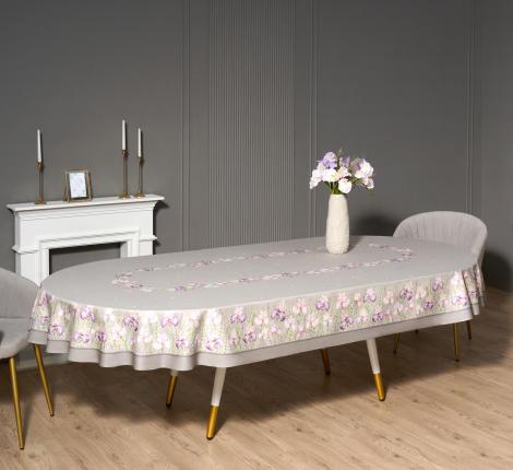 Скатерть овальная с пропиткой  "ИРИСЫ" 180х300 см, серый