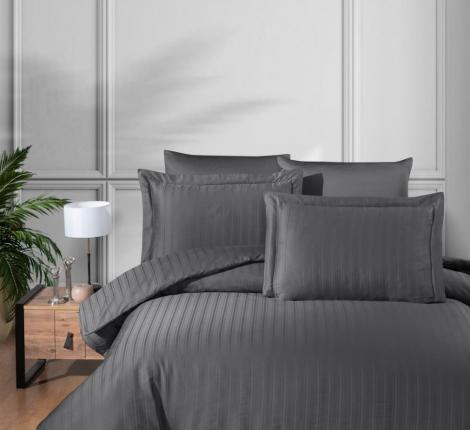 Постельное бельё "DO&CO" Сатин DELUX STRIPE, Евро (антрацит)