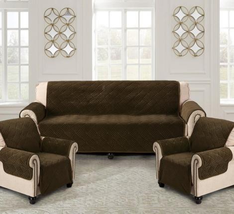 Комплект накидок &quot;Karteks&quot; на диван 180х210 и два кресла 180х70 с подлокотниками 50х70(6шт) Квадрат, коричневый