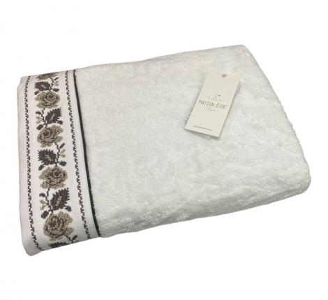 Полотенце махровое Maison D'or "ROSANNA" 50х100, белый/коричневый