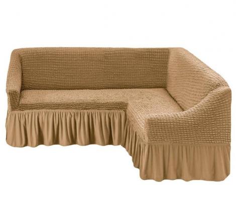 Чехол для мягкой мебели "KARTEKS" с оборкой на угловой диван с полочкой (правый),.211 Бежевый