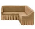 Чехол для мягкой мебели "KARTEKS" с оборкой на угловой диван с полочкой (правый),.211 Бежевый