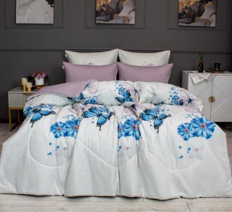 Постельное белье с одеялом "Kazanov.A." Махаон блю морфо (нежно голубой) Сатин, 1,5 спальный