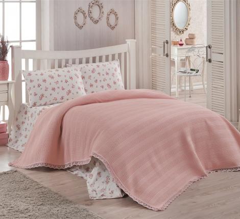 Покрывало вафельное с гипюром "DO&CO" 220x240 PETEK, розовый