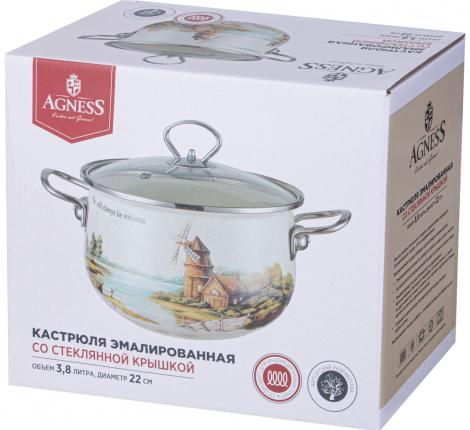 Кастрюля эмалированная со стеклянной крышкой "FAMILY HOUSE", 3,8 л