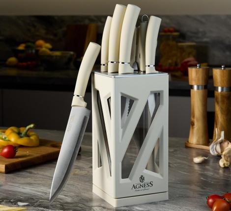 Набор кухонных ножей "AGNESS" 911-760 на вращающейся подставке, 8 предметов
