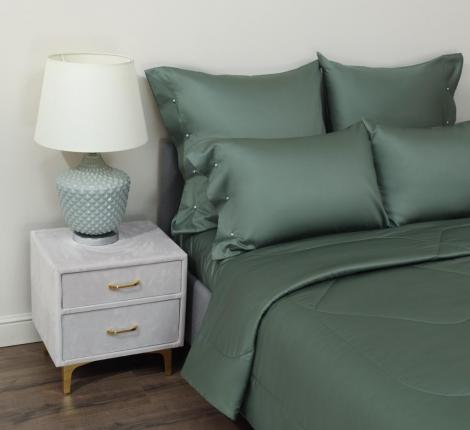 Постельное белье с одеялом "Sofi de Marko" Premium Mako (тем зеленый) Сатин ДеЛюкс, Евро