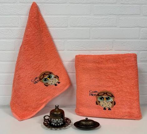 Набор махровых полотенец "СОВА" ( 50х90+70х140), оранжевый