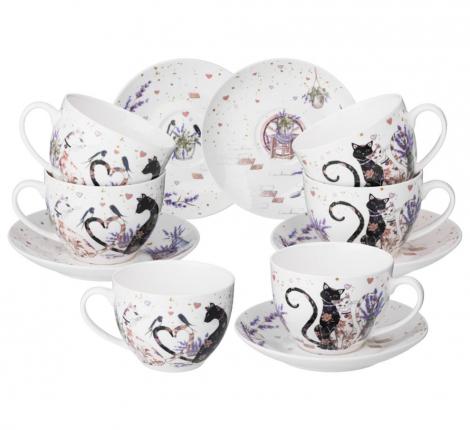Чайный набор "ЛАВАНДОВЫЕ КОТЫ" на 6 персон, 12 предметов (275 мл)