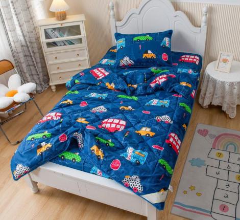Постельное белье с одеялом детское "Sofi de Marko" Трафик (синий) Сатин, 1,5 спальный