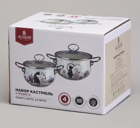 Набор эмалированных кастрюль с крышкой "LAVANDER CATS", 4 предмета