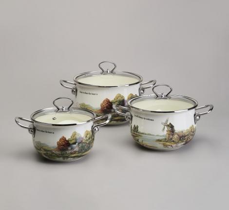 Набор эмалированных кастрюль с крышкой "FAMILY HOUSE", 6 предметов