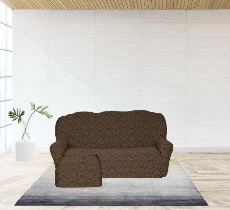 Чехол на угловой диван Karteks "Классика" с оттоманкой KAR 012-01 (левый), шоколадный