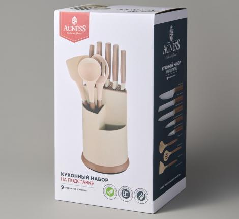 Набор кухонных ножей (5 шт.) и приборов "AGNESS" 671-204, 9 предметов