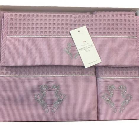 Комплект вафельных полотенец с вышивкой 30х50-50x100-85x150 Maison D'or &quot;BRISE APONE&quot; фиолетовый