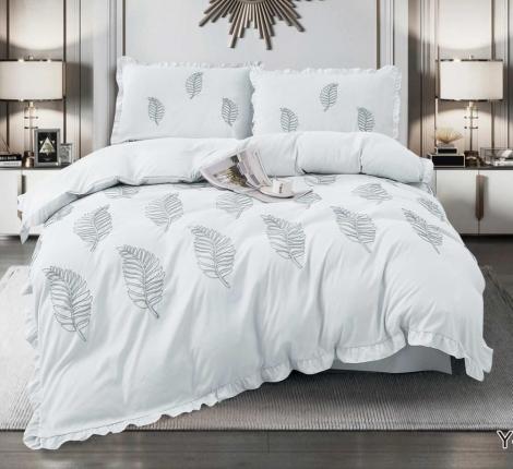 Постельное белье EFOR "COTTONI Y-4" с вышивкой "листок", Евро