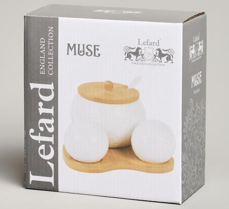 Набор для специй "MUSE", 3 предмета, на деревянной подставке 15,5*15,5*10 см