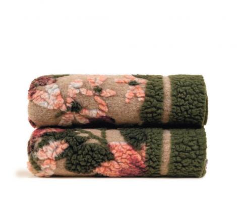 Плед шерстяной Frati "GREENERY" (бежевый с зеленым), 150x190