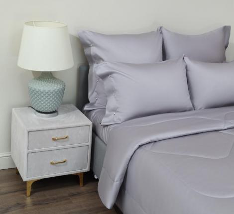 Постельное белье с одеялом "Sofi de Marko" Premium Mako (серый) Сатин ДеЛюкс, Евро