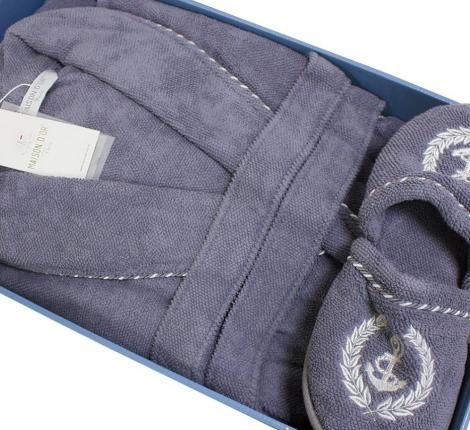 Халат мужской махровый с капюшоном Maison D'or "MICHEL SAILING" серый, 5XL(58)/6XL(60)