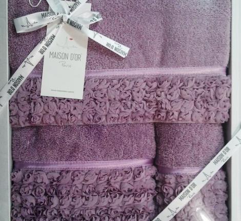 Комплект махровых полотенец 30x50-50x100-70x140 Maison D'or "ROSA", фиолетовый