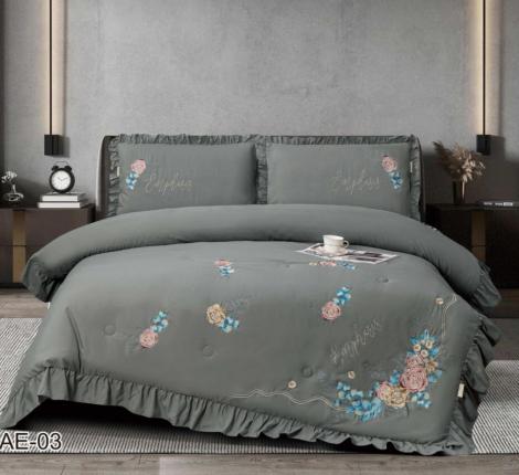 Постельное бельё EFOR COTTONI с вышивкой "цветная роза" серый, Евро