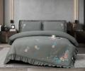 Постельное бельё EFOR COTTONI с вышивкой "цветная роза" серый, Евро