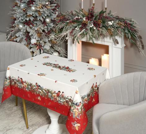 Скатерть с пропиткой SANTALINO "МОРОЗКО.СНЕГИРИ" 140х180 см, красный