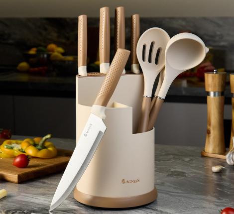 Набор кухонных ножей (5 шт.) и приборов "AGNESS" 671-204, 9 предметов